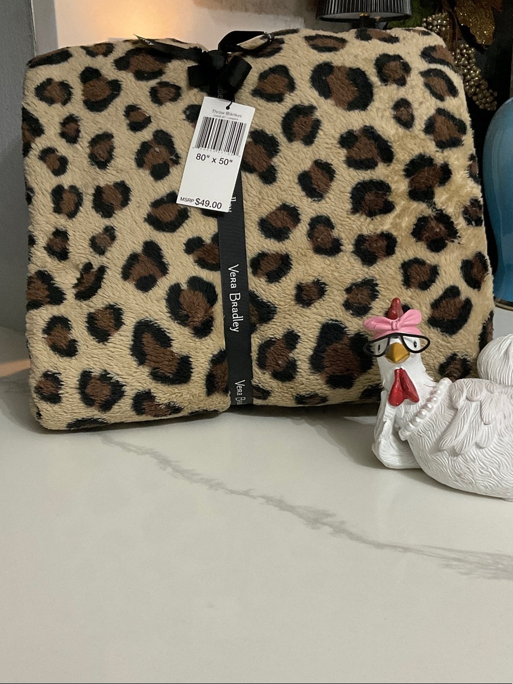 Vera Bradley Leopard Print Throw 50” x 80” Cream, Brown, Black